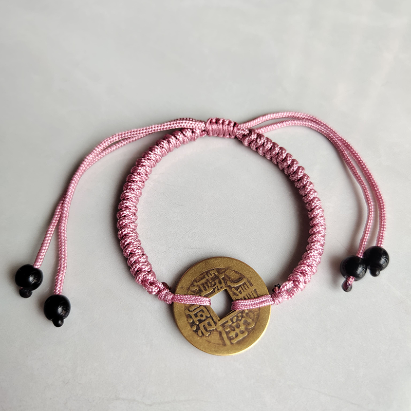 Peach Pink Five Emperor Coins Bracelet