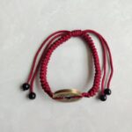 Five Emperor Coins Burgundy Cord Bracelet handmade with traditional Vajra Knot, adjustable Chinese Feng Shui jewelry for protection.