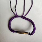 Five Emperor Coins Deep Purple Cord Bracelet handmade with traditional Vajra Knot, adjustable Chinese Feng Shui jewelry for protection.
