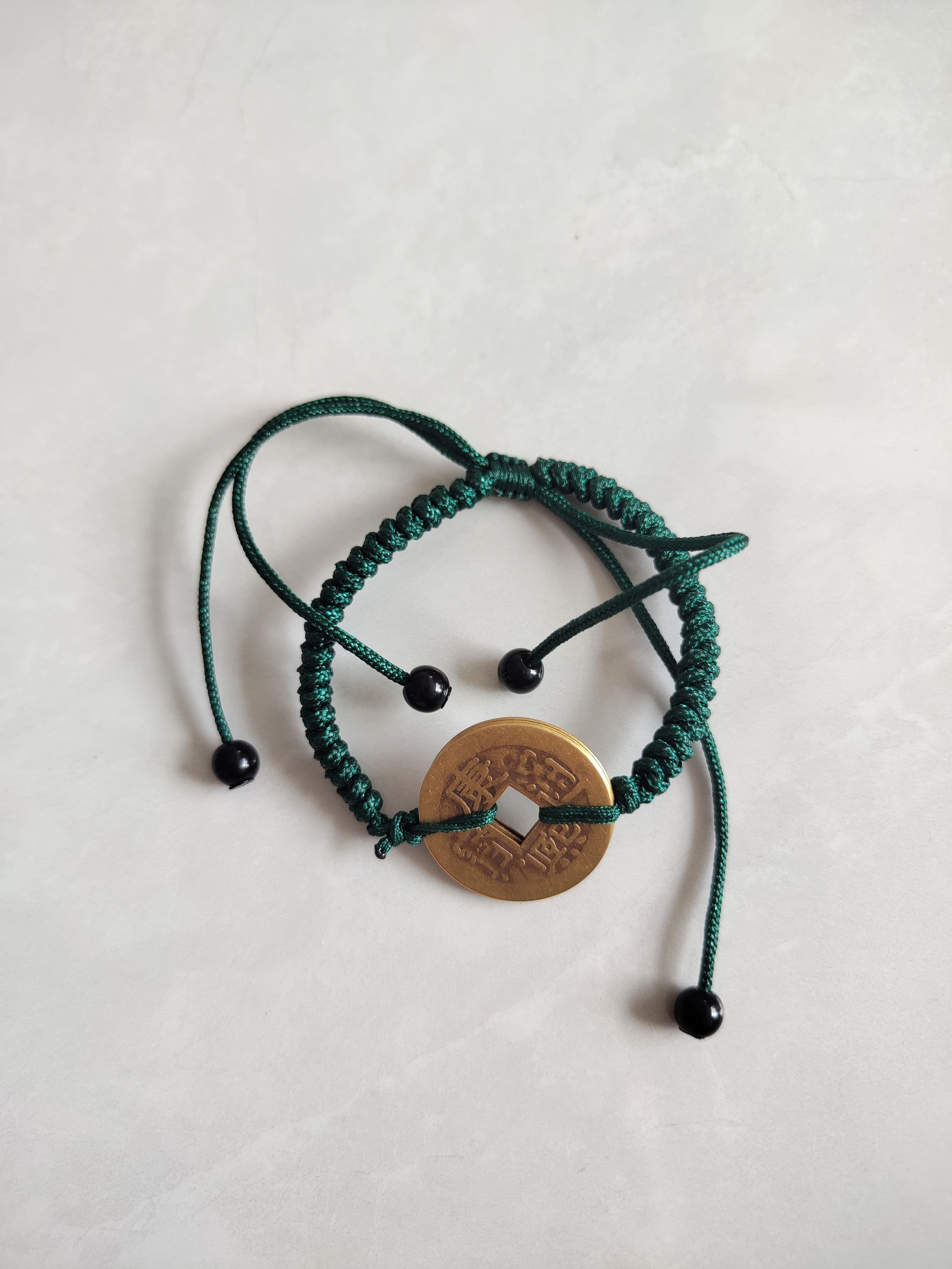 Handmade Forest Green Five Emperor Coins Bracelet
