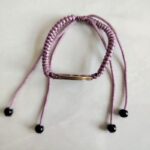 Five Emperor Coins Grey Purple Cord Bracelet handmade with traditional Vajra Knot, adjustable Chinese Feng Shui jewelry for protection.